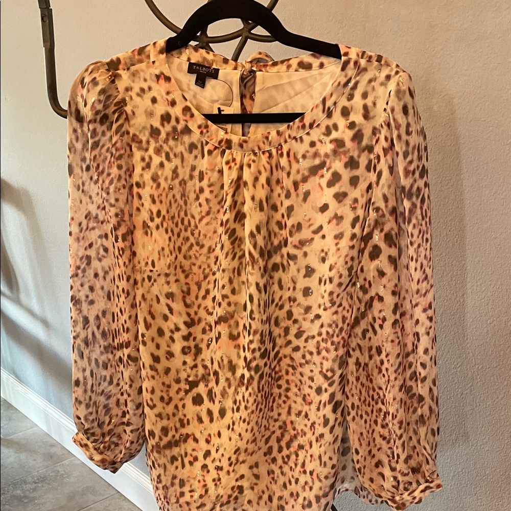 NWT Talbots Animal silver flecks  Print Blouse -LP